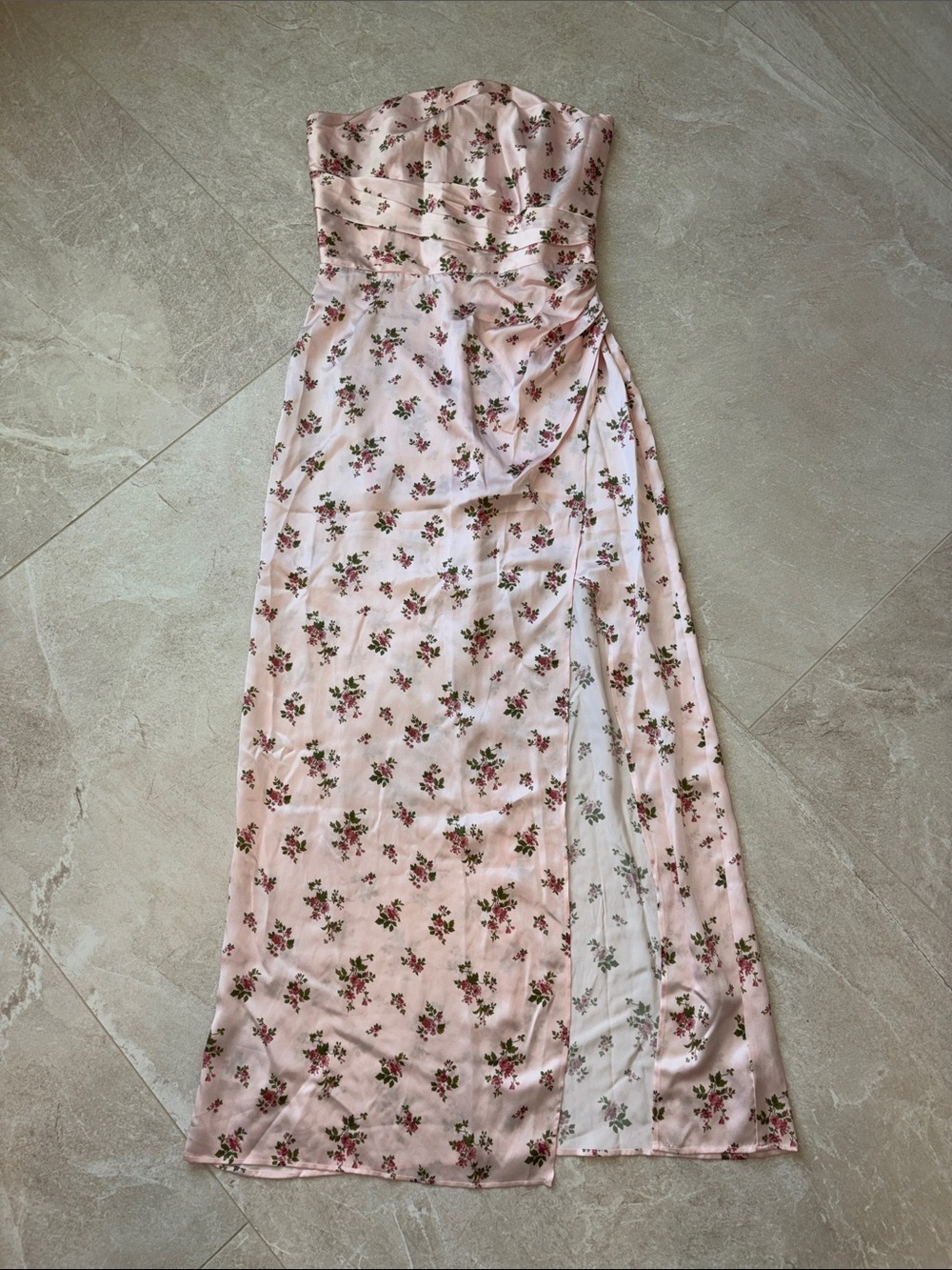 Reformation Strapless Pink Floral SILK Maxi Dress